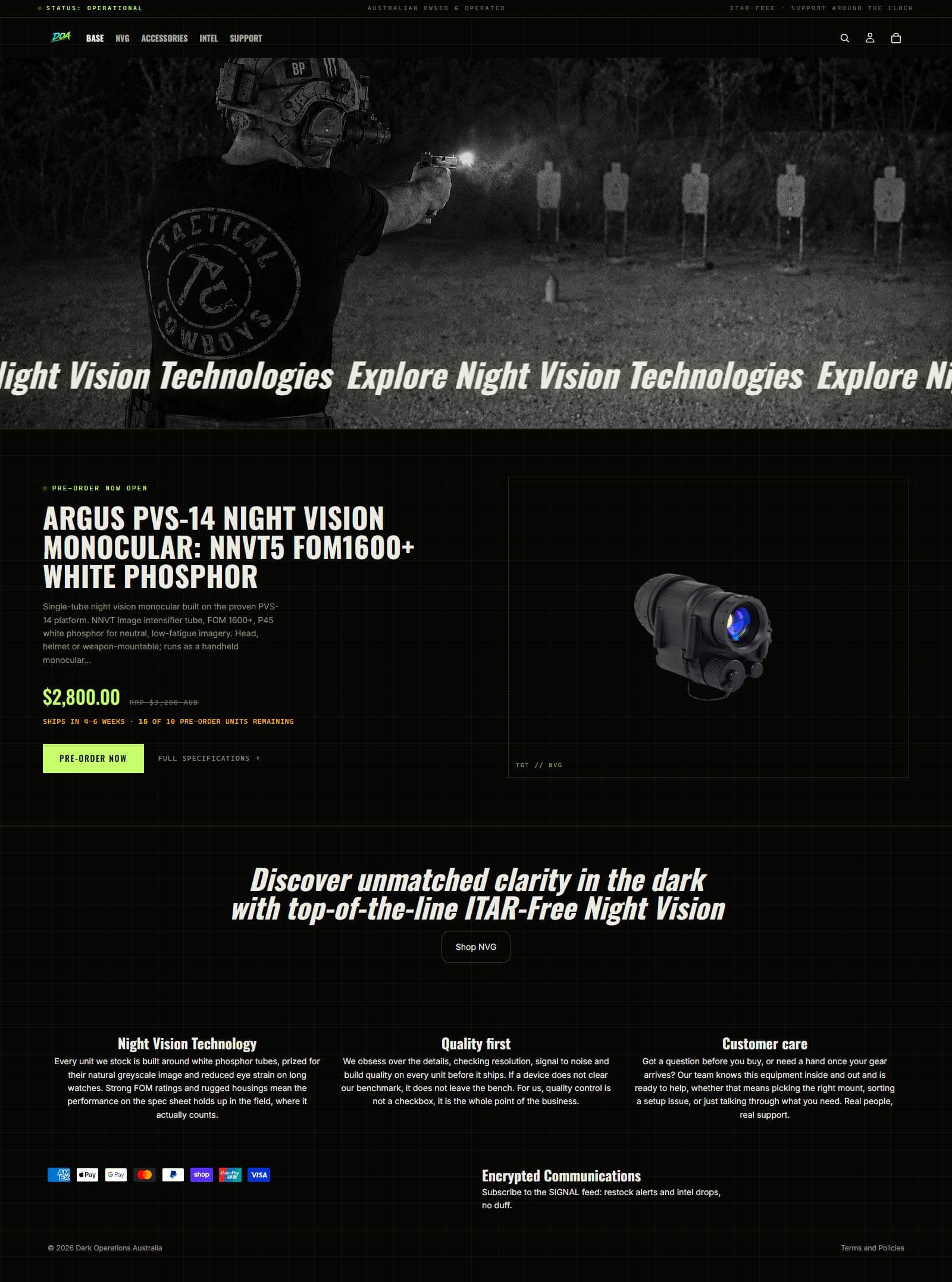 Dark Operations Australia — homepage layout