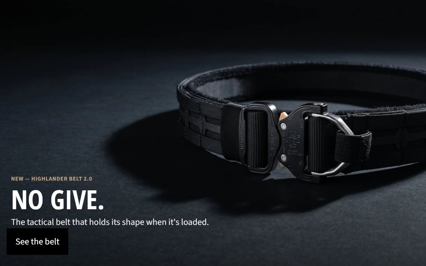 Krieger Industries storefront hero featuring the Highlander Belt 2.0.
